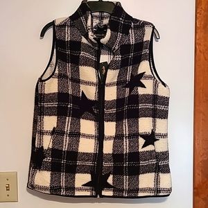 NWT Marissa Olivia black & off white western fleece vest M